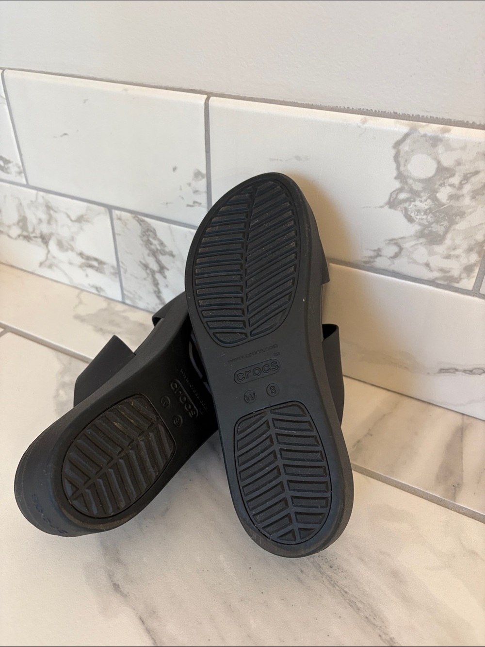 CROCS Black Platform Dual-Strap Slide Sandals - Picture 4 of 4